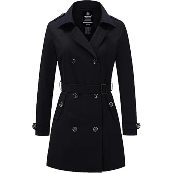 Women's Waterproof Trench Coat Classic Lapel Outerwear Coat with Belt - Picture 7 of 7